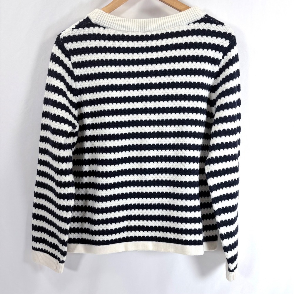 Casly Lamiit Women's L Black White Stripe Button‎ Cardigan Sweater Pearl Buttons - Picture 3 of 7